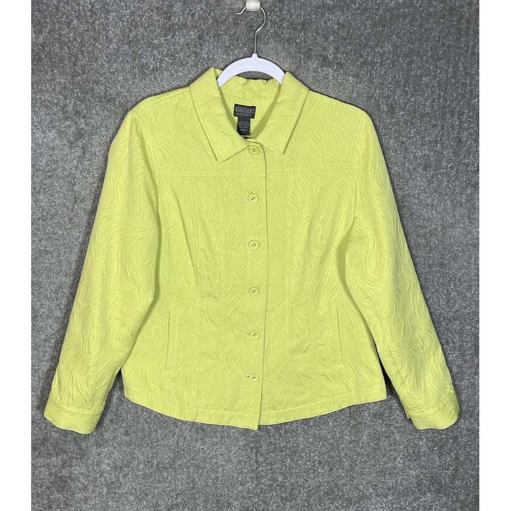 Chicos Additions Zebra Print Button Up Jacket Womens Size 2 US 12 Green Pockets